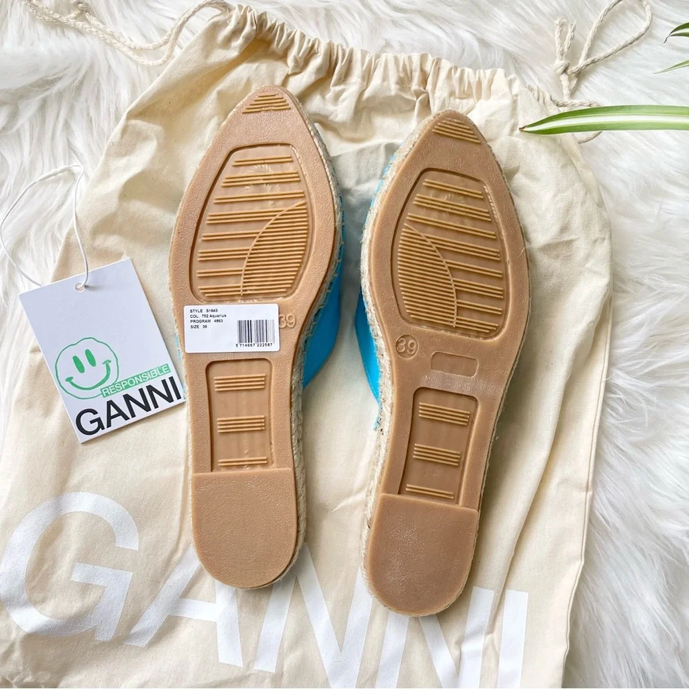 GANNI Embroidered Canvas Espadrille Slippers Turquoise Women’s Size 9 EU 39 NIB